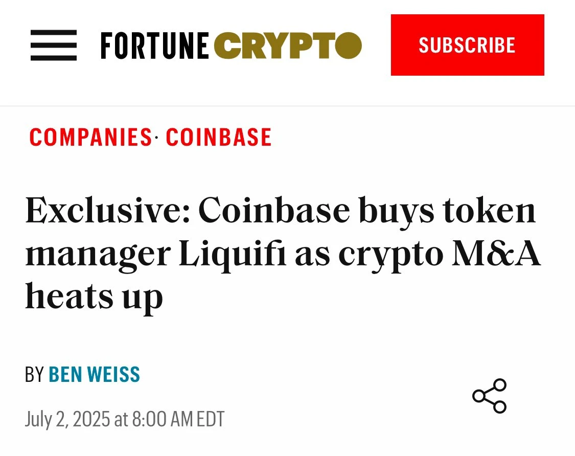 Coinbase收购代币管理平台Liquifi