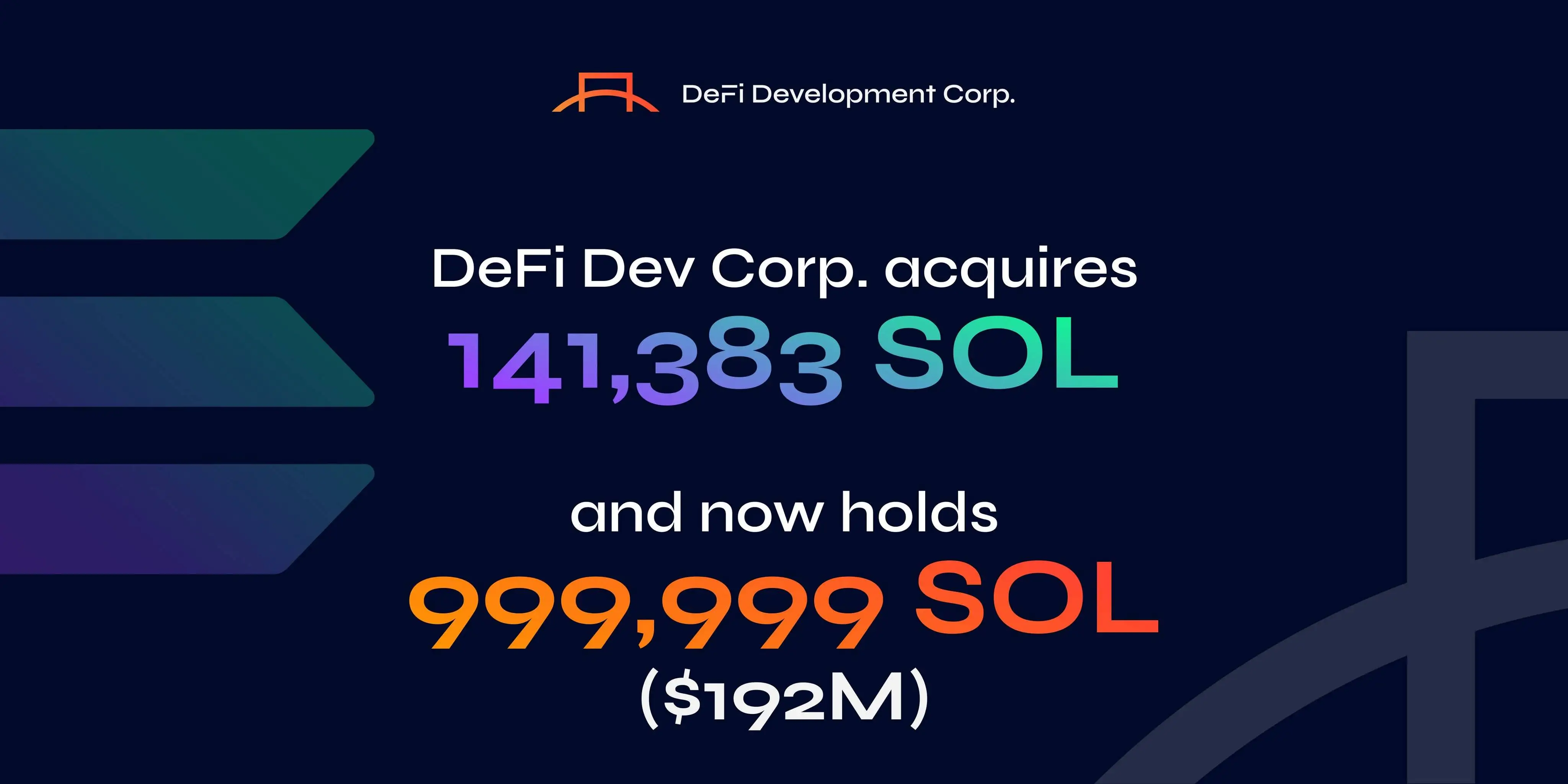 DeFi Development Corp 增持 141383 枚 SOL，总持仓达 999999 枚