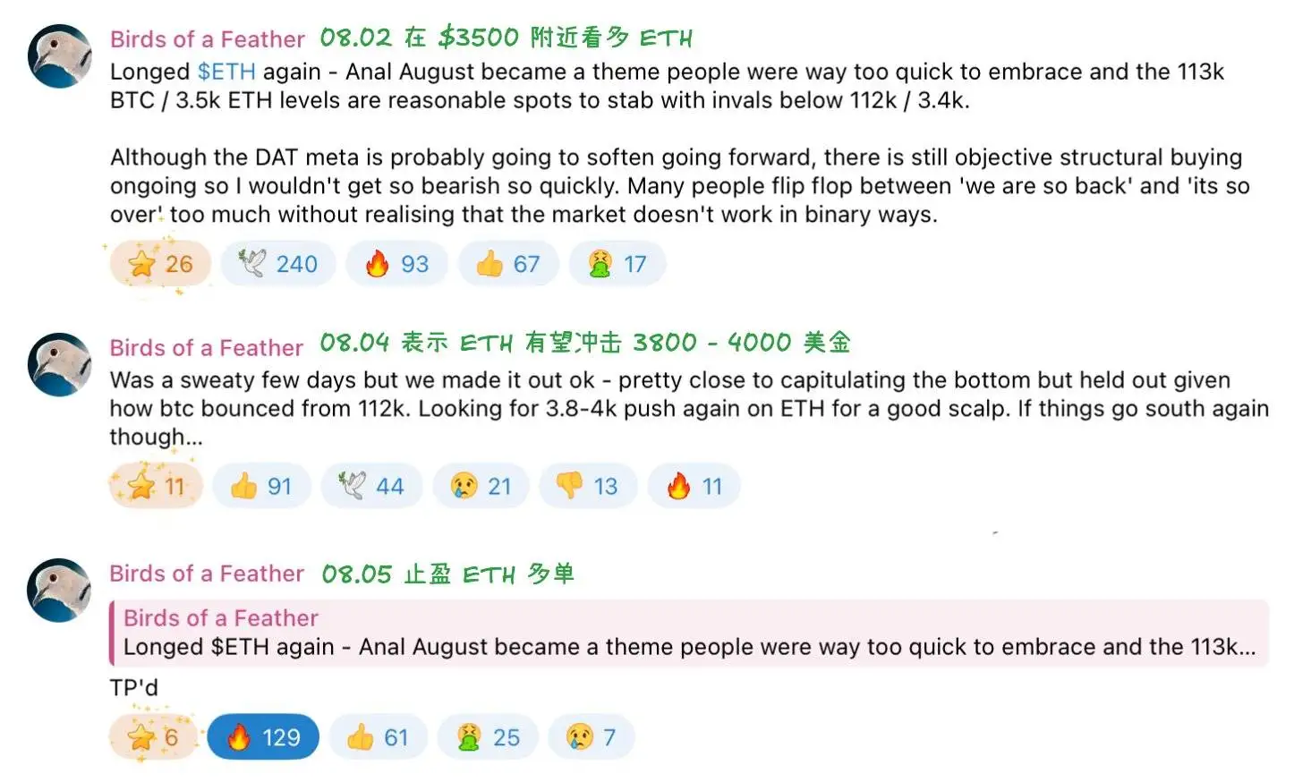 交易员Eugene平仓ETH多单落袋为安 预期短期上涨至3800-4000美元
