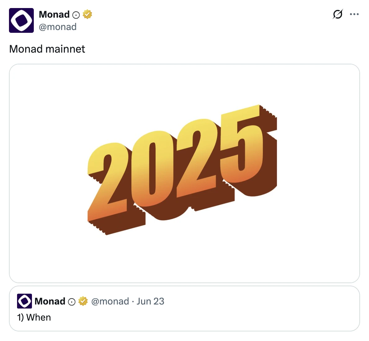 Monad暗示主网上线时间，市场解读2025年启动