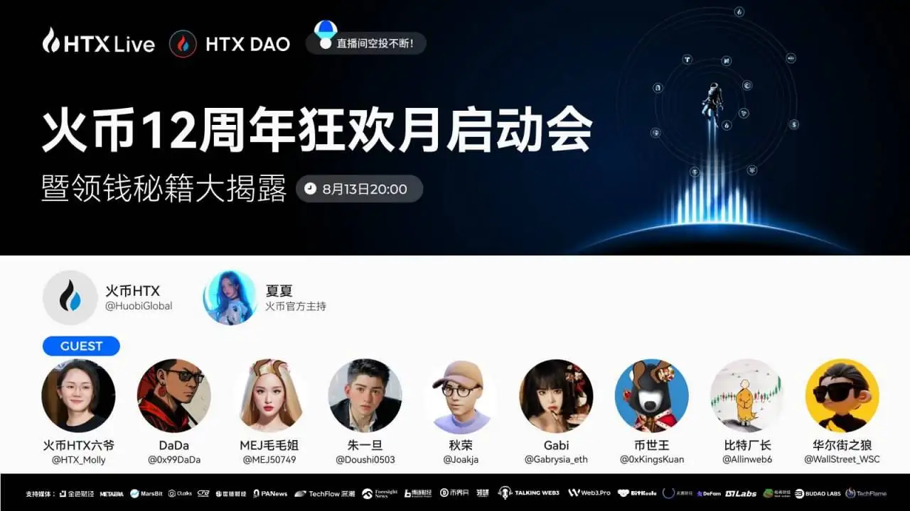 火币HTX联合HTX DAO举办12周年庆典直播，公布神秘空投及限时权益